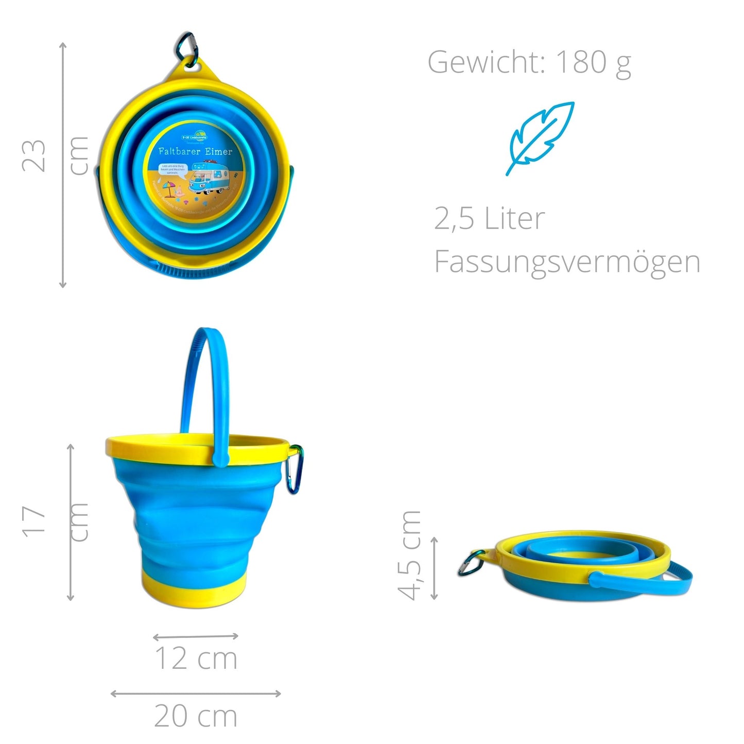 Eimer I faltbar I ideal auf Reisen und unterwegs I mit Karabiner I B-OB Coddiwomple