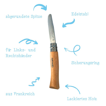 Opinel-Schnitzmesser für Kinder | klappbar | mit Tasche und Karabiner | Edelstahl-Klinge