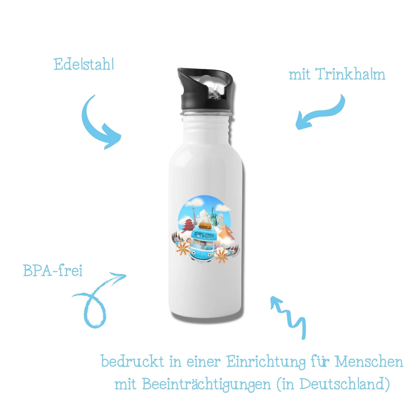 B-OB Coddiwomple Trinkflasche | mit Strohhalm | aus Edelstahl | BPA-frei | 400ml